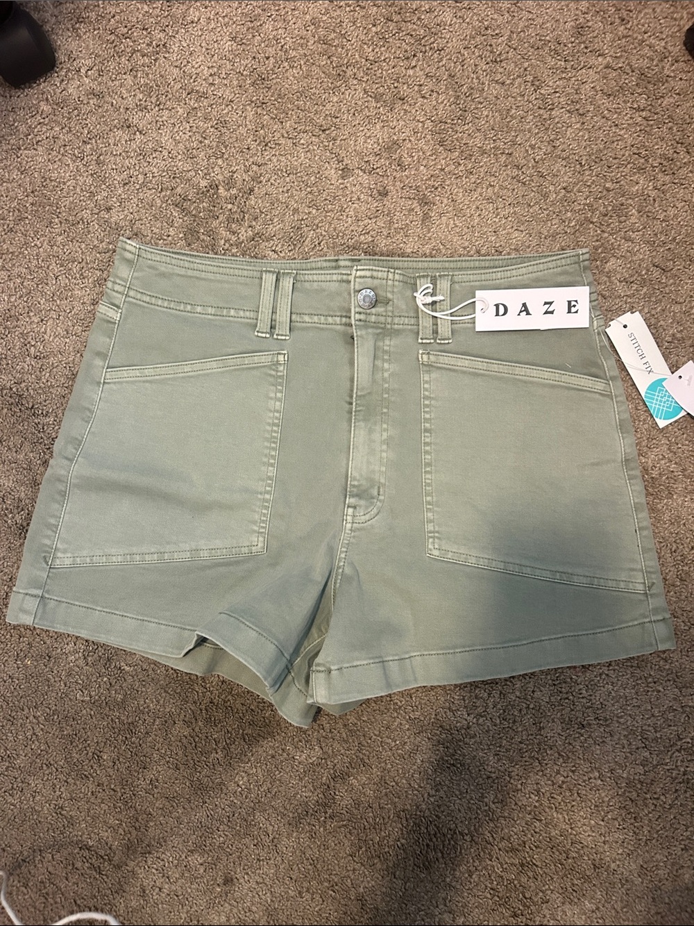 DAZE High-Rise Utility Shorts in Sage